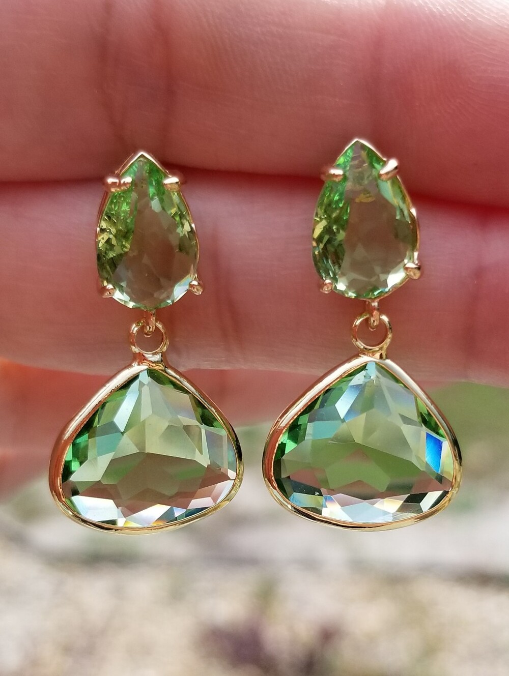 14k Gold Peridot Stud Earrings, Peridot Stud Dangle Earrings, Peridot Jewelry